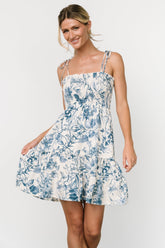 Emelyn Short Dress | Cream + Blue